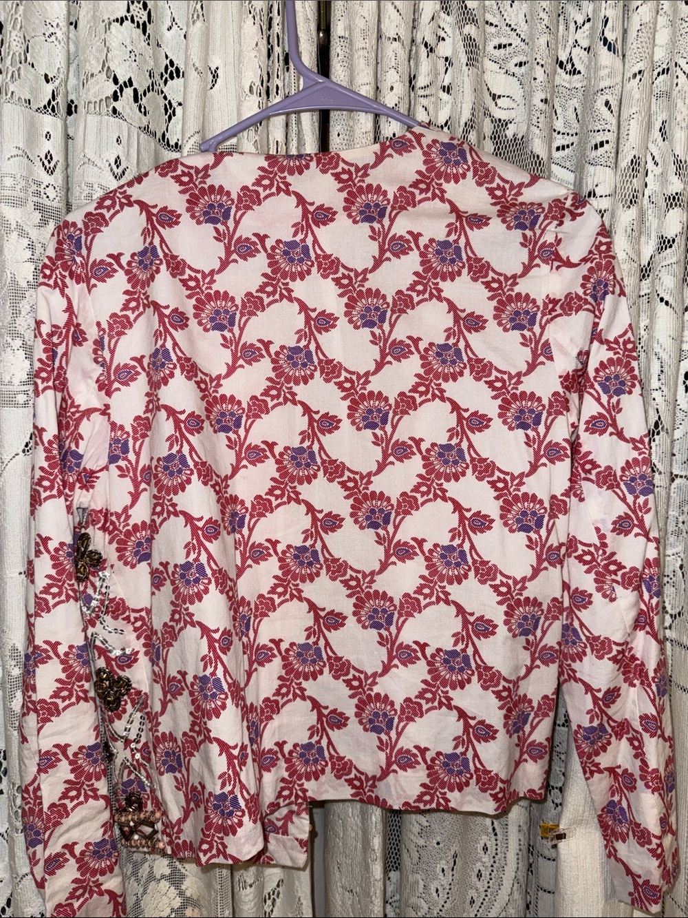 ASOS Pink Floral Embellished cotton Jacket - Picture 5 of 5
